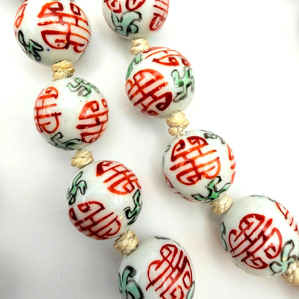 Strand 37 Chinese Porcelain Hand Painted Red Green White Beads Craft Jewelry DIY